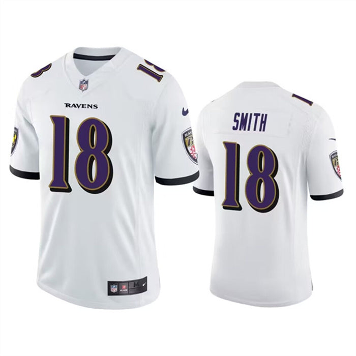 Custom Men’s Baltimore Ravens #18 Roquan Smith White Game Jersey