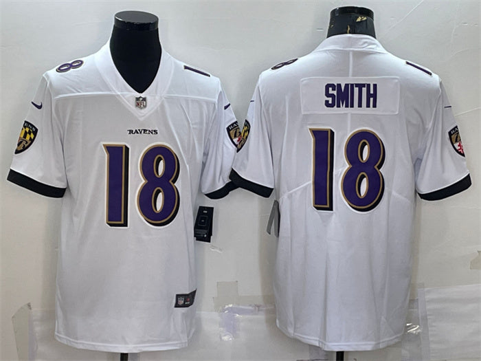 Custom Men’s Baltimore Ravens #18 Roquan Smith White Vapor Untouchable Limited Stitched Jersey
