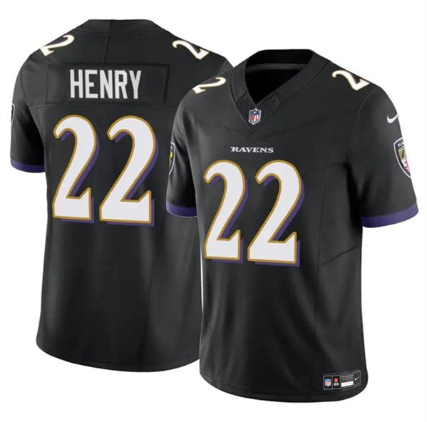 Custom Men’s Baltimore Ravens #22 Derrick Henry 2023 F.U.S.E. Black Vapor Limited Football Stitched Jersey