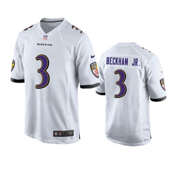 Custom Men’s Baltimore Ravens #3 Odell Beckham Jr. White Game Jersey