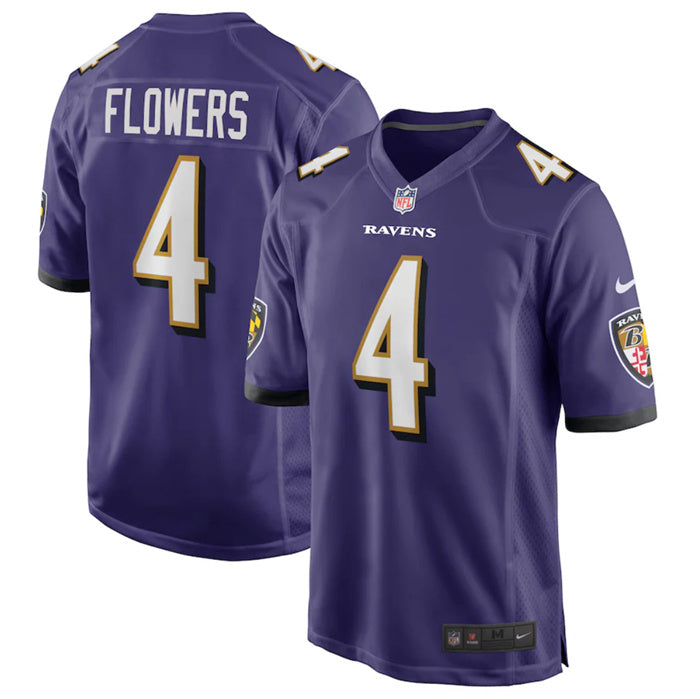 Custom Men’s Baltimore Ravens #4 Zay Flowers Purple Game Jersey