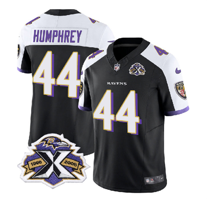 Custom Men’s Baltimore Ravens #44 Marlon Humphrey Black White 2023 F.U.S.E With Patch Throwback Vapor Limited Jersey