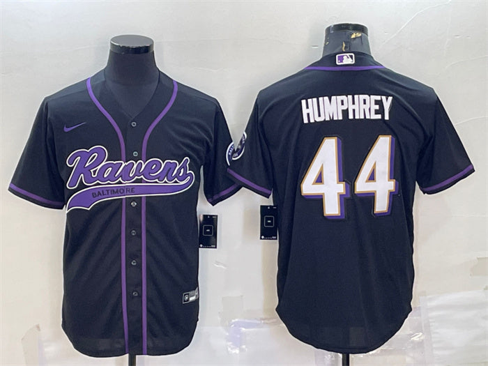 Custom Men’s Baltimore Ravens #44 Marlon Humphrey Black With Patch Cool Base Stitched Baseball Jersey