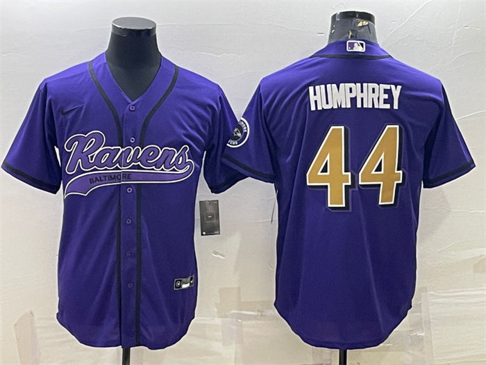 Custom Men’s Baltimore Ravens #44 Marlon Humphrey Purple Gold With Patch Cool Base Stitched Baseball Jersey
