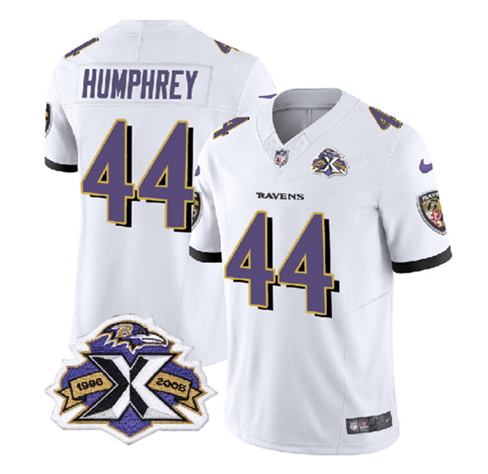 Custom Men’s Baltimore Ravens #44 Marlon Humphrey White 2023 F.U.S.E With Patch Throwback Vapor Limited Jersey