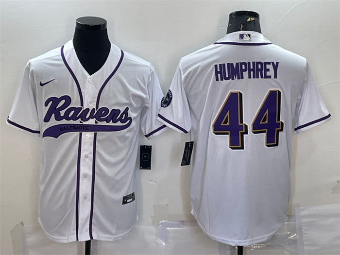 Custom Men’s Baltimore Ravens #44 Marlon Humphrey White With Patch Cool Base Stitched Baseball Jersey