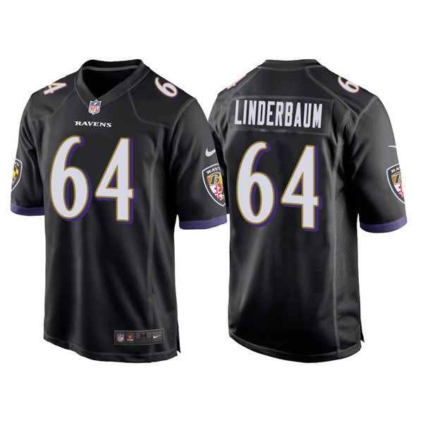 Custom Men’s Baltimore Ravens #64 Tyler Linderbaum Black Stitched Game Jersey