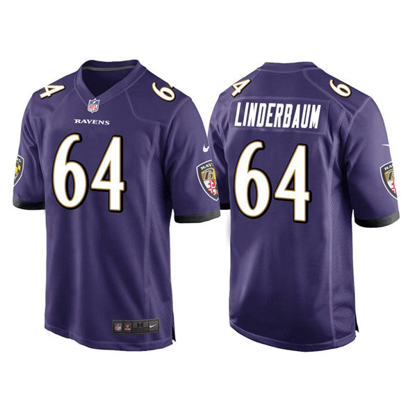 Custom Men’s Baltimore Ravens #64 Tyler Linderbaum Purple Game Jersey