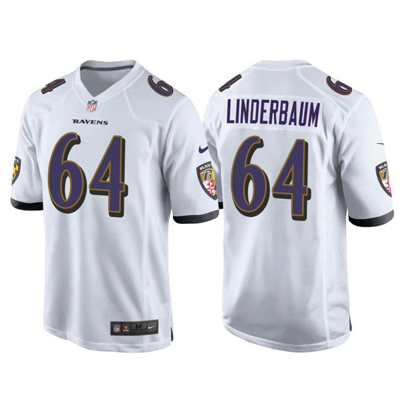 Custom Men’s Baltimore Ravens #64 Tyler Linderbaum White Game Jersey