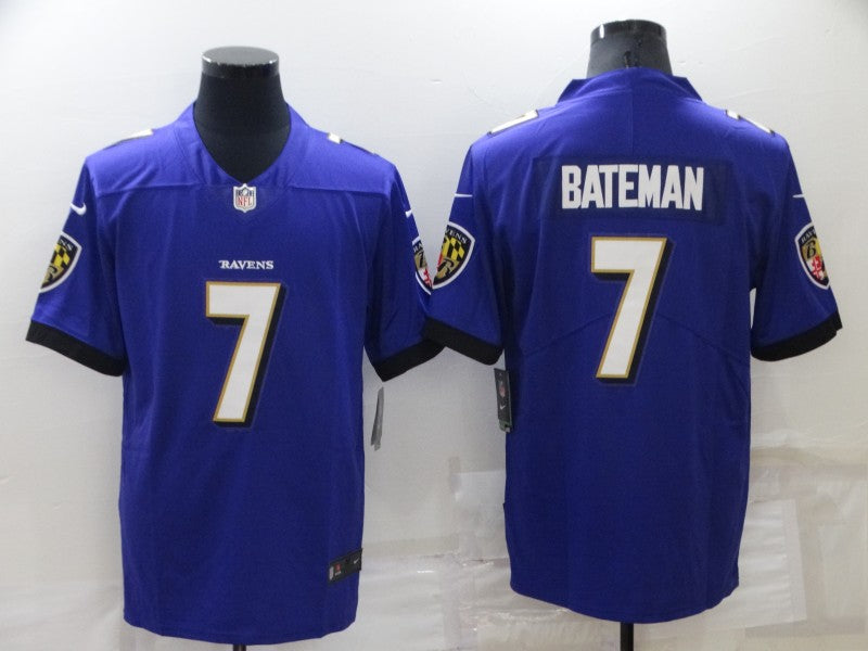 Custom Men’s Baltimore Ravens #7 Rashod Bateman Purple Vapor Untouchable Limited Stitched Jersey