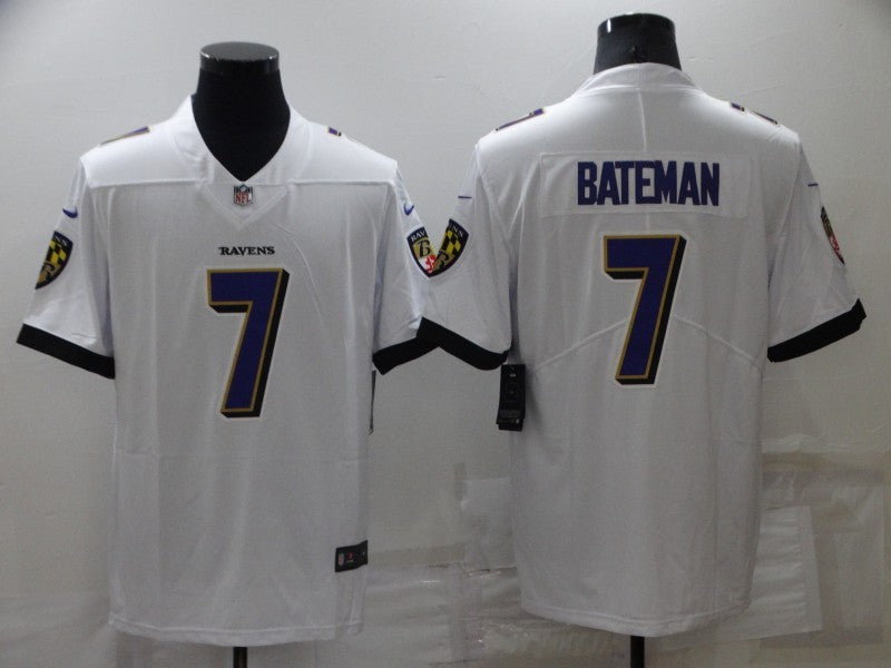Custom Men’s Baltimore Ravens #7 Rashod Bateman White Vapor Untouchable Limited Stitched Jersey