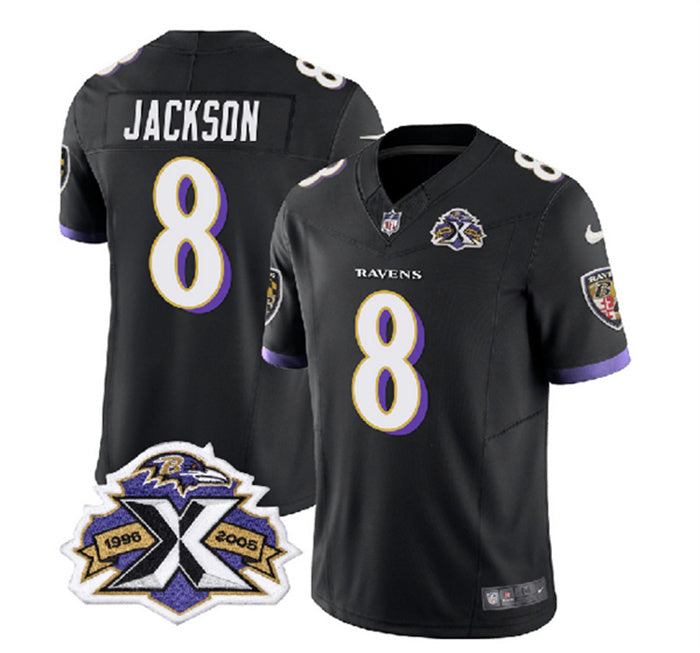 Custom Men’s Baltimore Ravens #8 Lamar Jackson Black 2023 F.U.S.E With Patch Throwback Vapor Limited Jersey