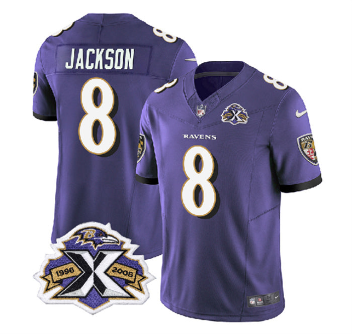 Custom Men’s Baltimore Ravens #8 Lamar Jackson Purple 2023 F.U.S.E With Patch Throwback Vapor Limited Jersey