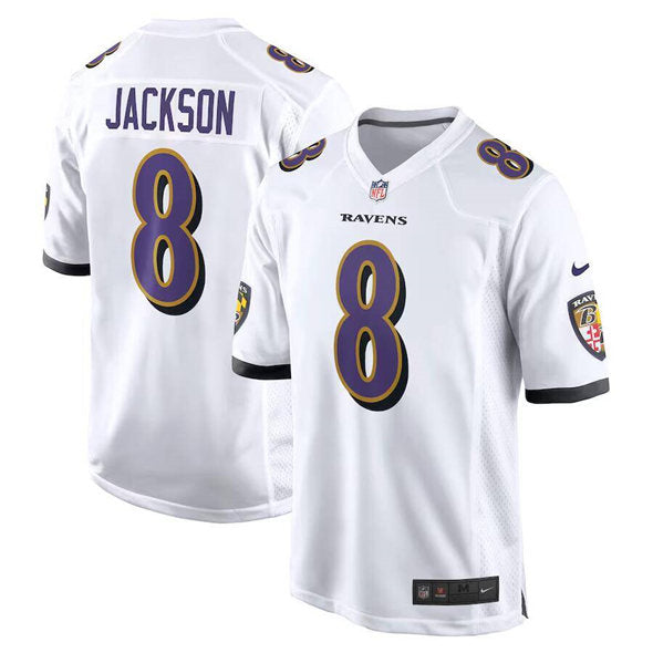 Custom Men’s Baltimore Ravens #8 Lamar Jackson White Limited Football Game Jersey