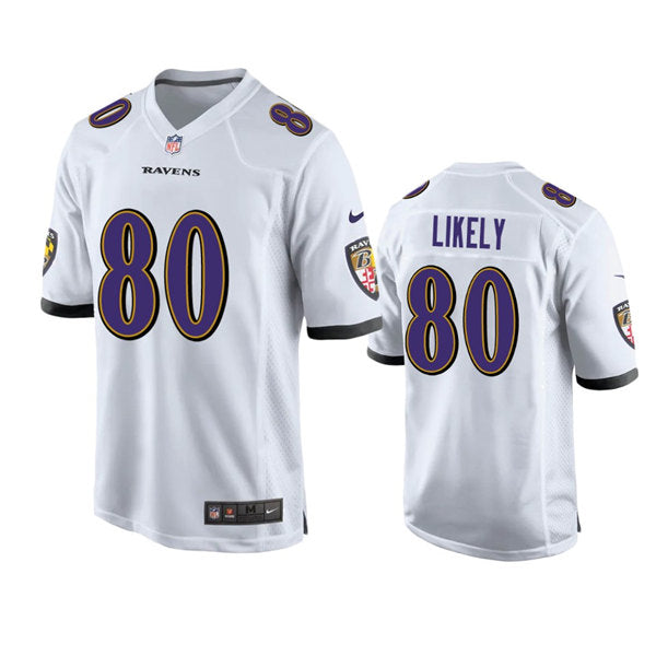 Custom Men’s Baltimore Ravens #80 Isaiah Likely White Game Jersey