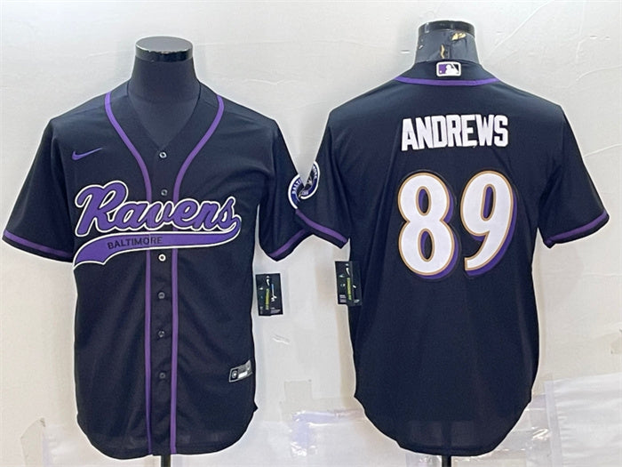 Custom Men’s Baltimore Ravens #89 Mark Andrews Black With Patch Cool Base Stitched Baseball Jersey