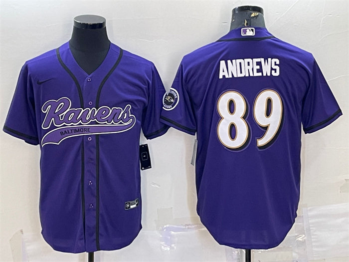 Custom Men’s Baltimore Ravens #89 Mark Andrews Purple With Patch Cool Base Stitched Baseball Jersey