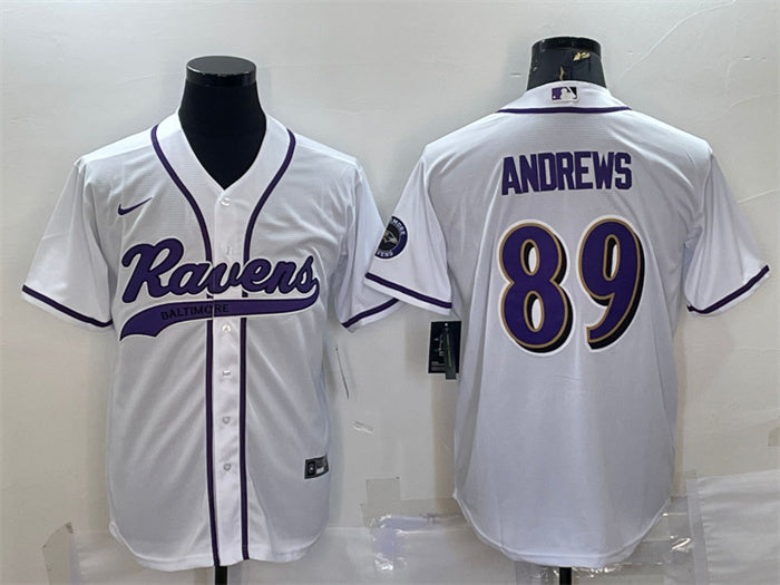 Custom Men’s Baltimore Ravens #89 Mark Andrews White With Patch Cool Base Stitched Baseball Jersey