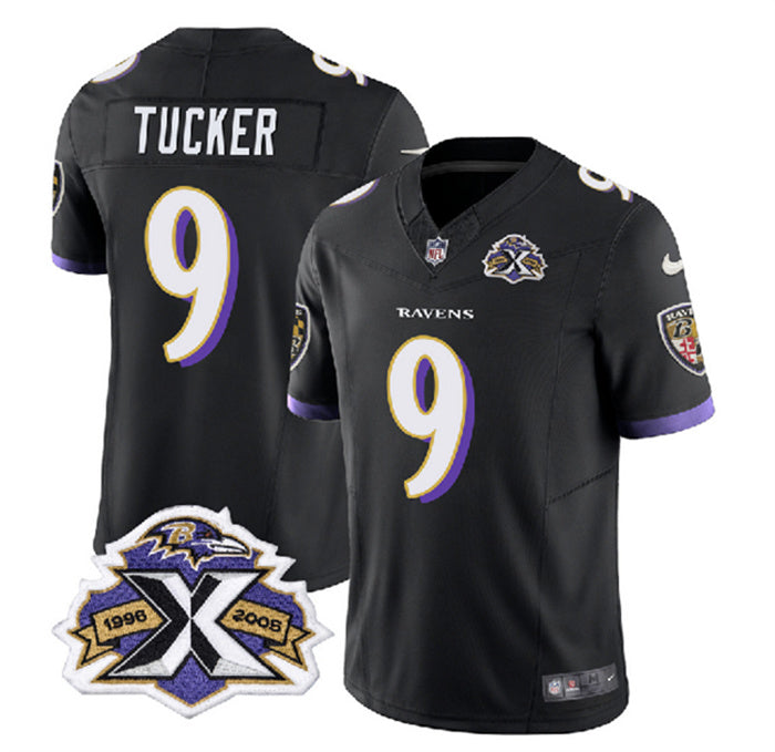 Custom Men’s Baltimore Ravens #9 Justin Tucker Black 2023 F.U.S.E With Patch Throwback Vapor Limited Jersey