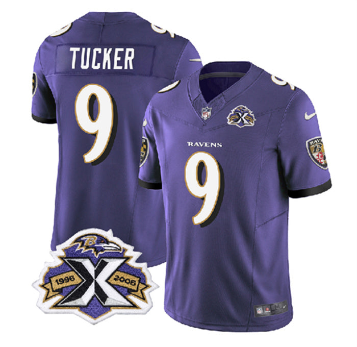 Custom Men’s Baltimore Ravens #9 Justin Tucker Purple 2023 F.U.S.E With Patch Throwback Vapor Limited Jersey