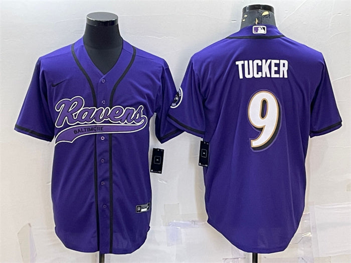 Custom Men’s Baltimore Ravens #9 Justin Tucker Purple With Patch Cool Base Stitched Baseball Jersey