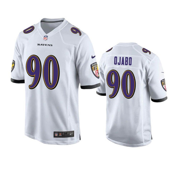 Custom Men’s Baltimore Ravens #90 David Ojabo White Stitched Game Jersey