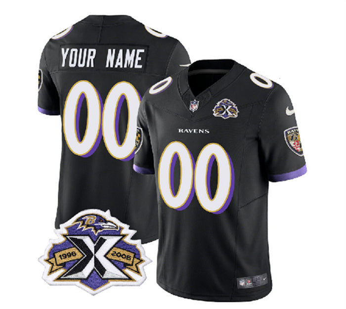 Custom Men’s Baltimore Ravens Active Player Custom Black 2023 F.U.S.E With Patch Throwback Vapor Limited Jersey