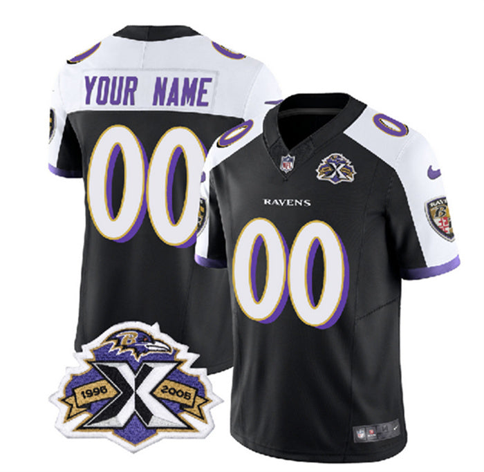 Custom Men’s Baltimore Ravens Active Player Custom Black White 2023 F.U.S.E With Patch Throwback Vapor Limited Jersey