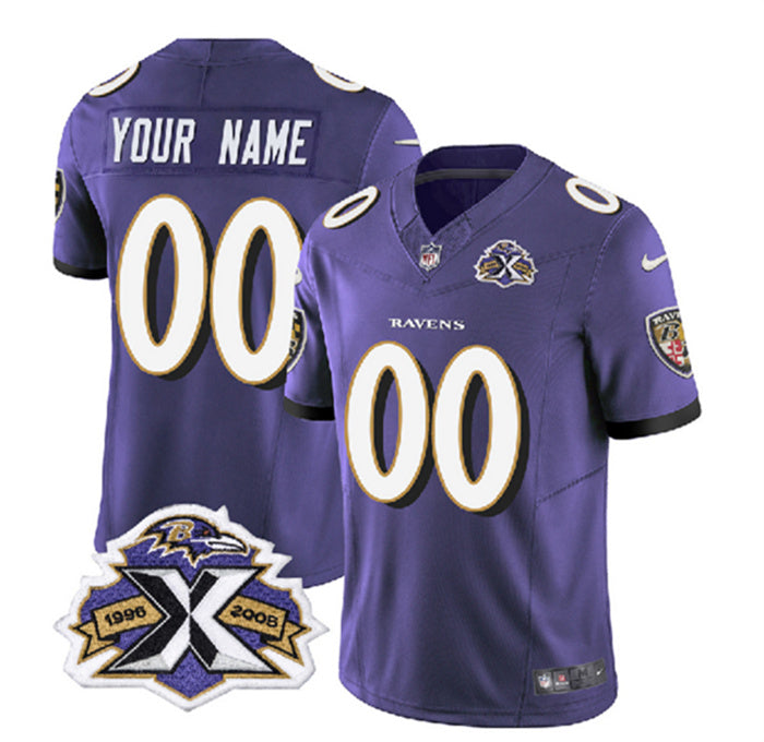 Custom Men’s Baltimore Ravens Active Player Custom Purple 2023 F.U.S.E With Patch Throwback Vapor Limited Jersey