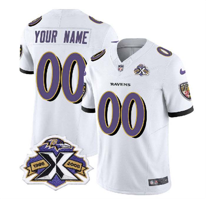 Custom Men’s Baltimore Ravens Active Player Custom White 2023 F.U.S.E With Patch Throwback Vapor Limited Jersey