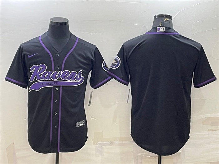 Custom Men’s Baltimore Ravens Blank Black With Patch Cool Base Stitched Baseball Jersey