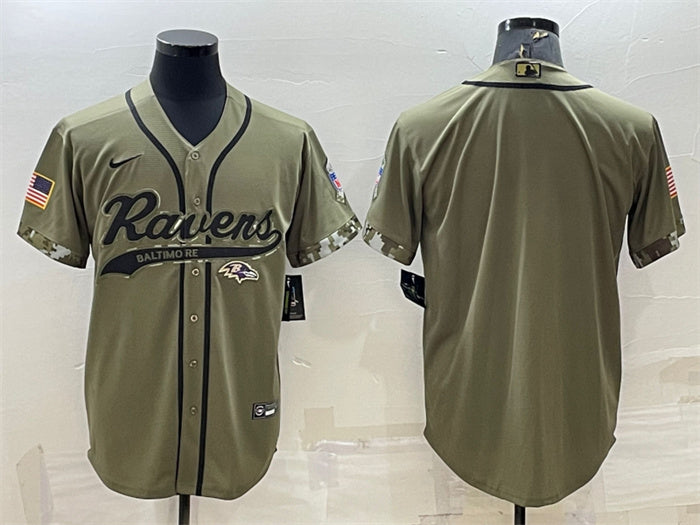 Custom Men’s Baltimore Ravens Blank Olive Salute To Service Cool Base Stitched Baseball Jersey