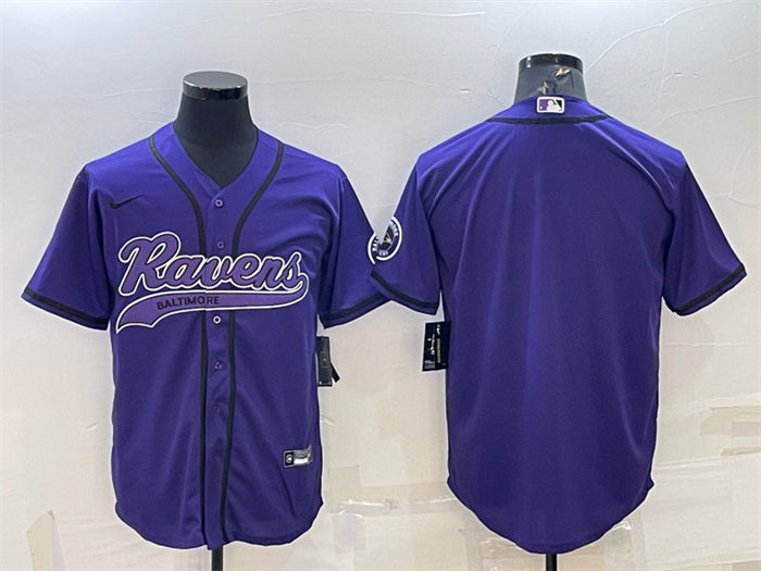 Custom Men’s Baltimore Ravens Blank Purple With Patch Cool Base Stitched Baseball Jersey