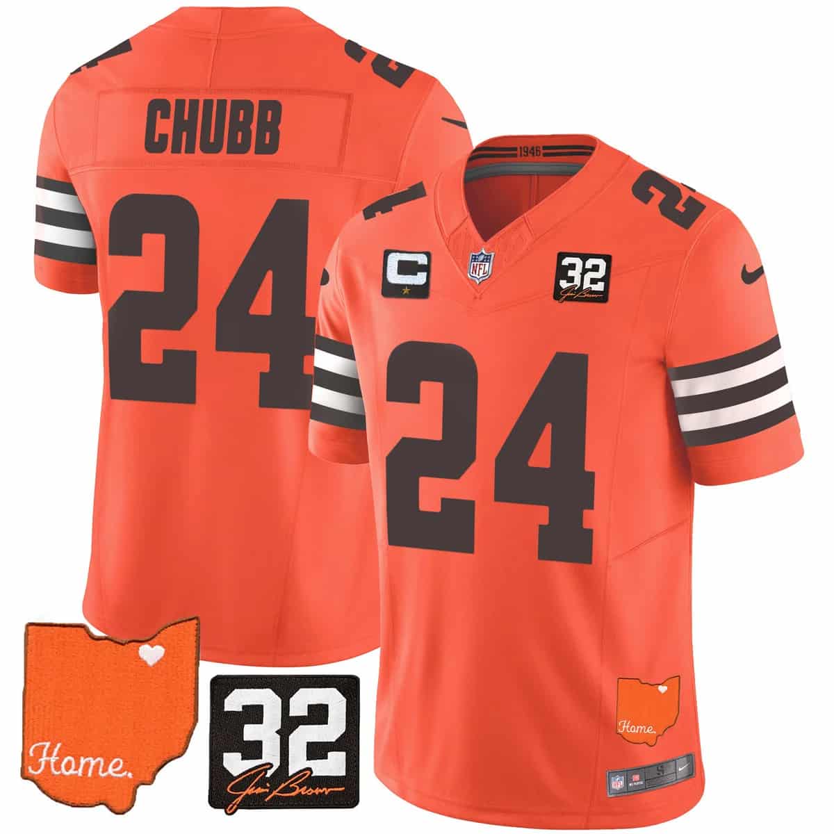 Custom Men’s Cleveland Browns #32 Jim Brown Memorial & Home Patch Vapor Limited Jersey All Stitched