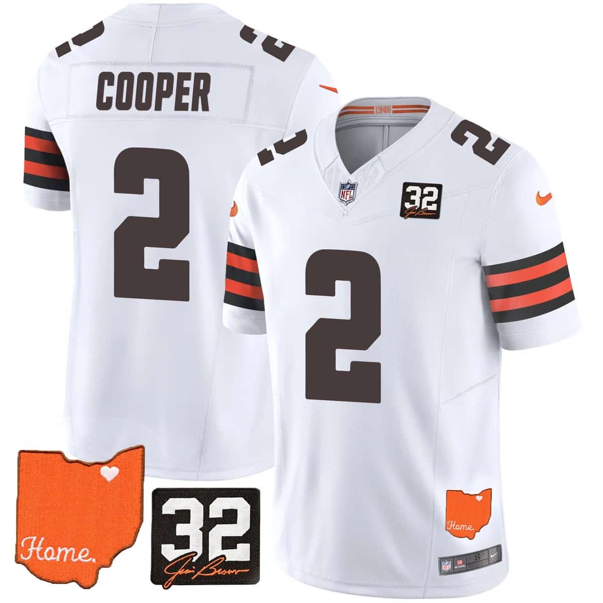 Custom Men’s Cleveland Browns #32 Jim Brown Memorial & Home Patch Vapor Limited Jersey All Stitched Amari Cooper 2