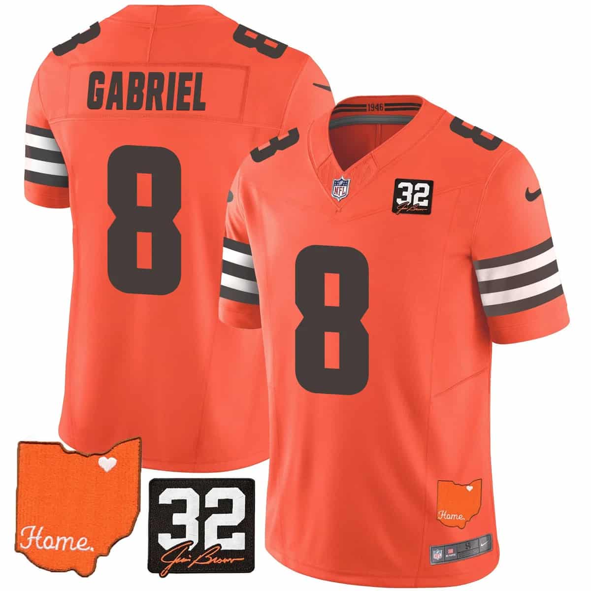 Custom Men’s Cleveland Browns #32 Jim Brown Memorial & Home Patch Vapor Limited Jersey All Stitched Dillon Gabriel 8