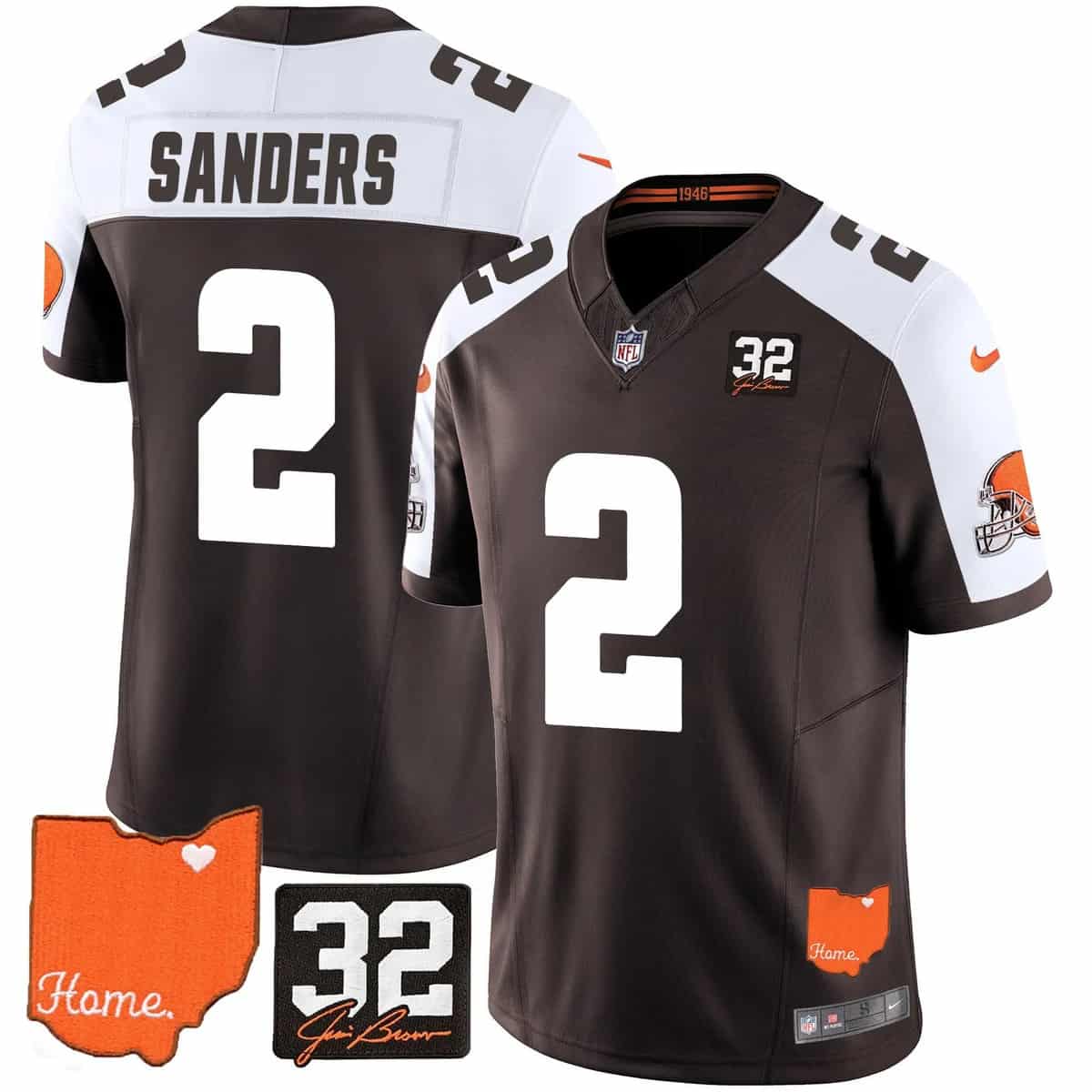 Custom Men’s Cleveland Browns #32 Jim Brown Memorial & Home Patch Vapor Limited Jersey All Stitched Shedeur Sanders