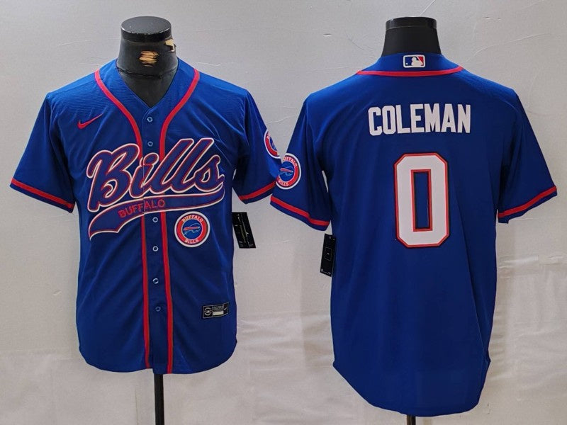 Custom Men’s Buffalo Bills #0 Keon Coleman Blue With Patch Cool Base Stitched Baseball Jerseys