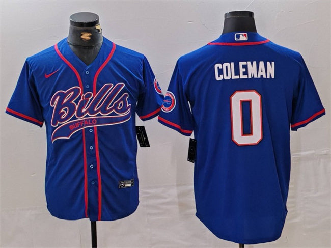 Custom Men’s Buffalo Bills #0 Keon Coleman Blue With Patch Cool Base Stitched Baseball Jersey