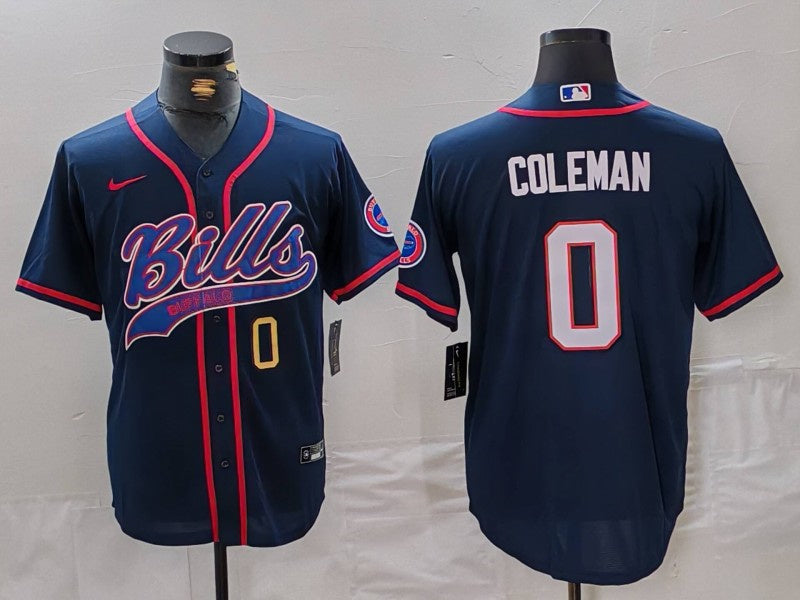 Custom Men’s Buffalo Bills #0 Keon Coleman Navy With Patch Cool Base Stitched Baseball Jerseys