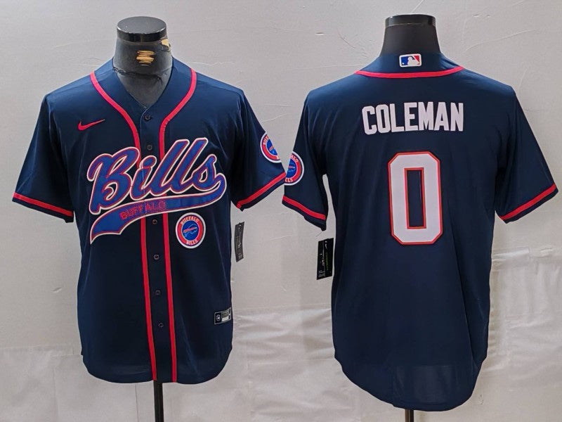 Custom Men’s Buffalo Bills #0 Keon Coleman Navy With Patch Cool Base Stitched Baseball Jerseys