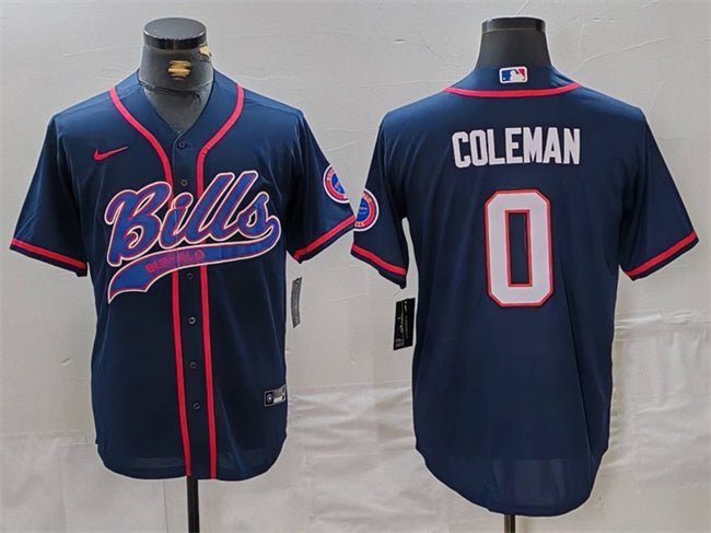 Custom Men’s Buffalo Bills #0 Keon Coleman Navy With Patch Cool Base Stitched Baseball Jersey
