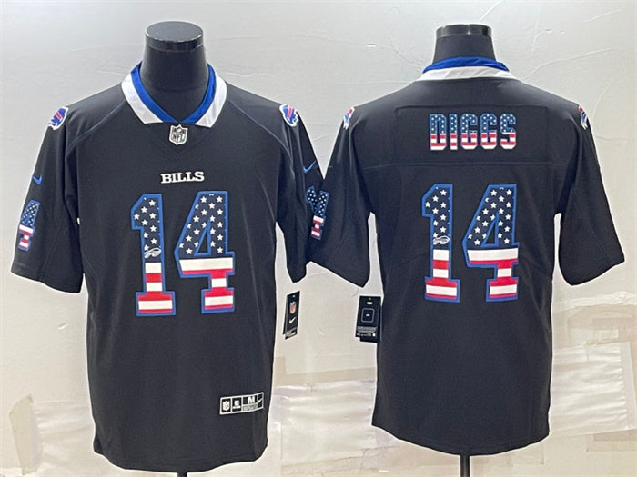 Custom Men’s Buffalo Bills #14 Stefon Diggs Black 2018 USA Flag Fashion Limited Stitched Jersey