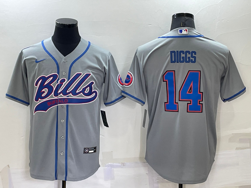 Custom Men’s Buffalo Bills #14 Stefon Diggs Gray Cool Base Stitched Baseball Jersey