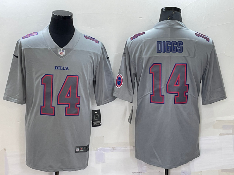 Custom Men’s Buffalo Bills #14 Stefon Diggs Grey With Patch Atmosphere Fashion Stitched Jersey