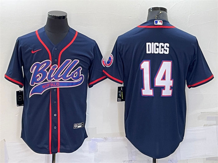 Custom Men’s Buffalo Bills #14 Stefon Diggs Navy With Patch Cool Base Stitched Baseball Jersey