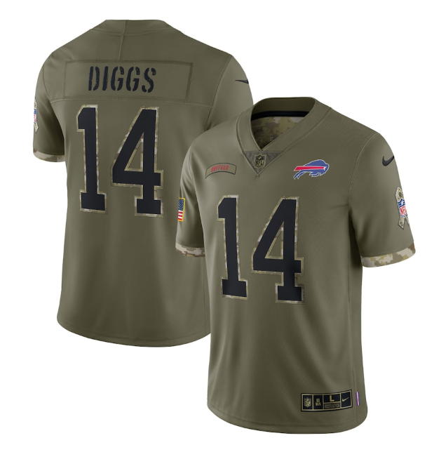 Custom Men’s Buffalo Bills #14 Stefon Diggs Olive 2022 Salute To Service Limited Stitched Jersey