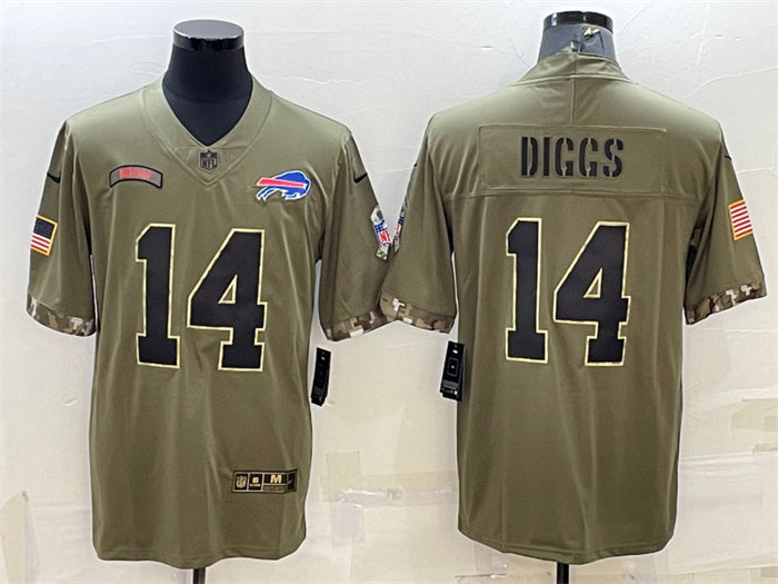 Custom Men’s Buffalo Bills #14 Stefon Diggs Olive 2022 Salute To Service Limited Stitched Jersey