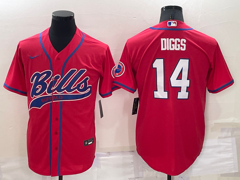 Custom Men’s Buffalo Bills #14 Stefon Diggs Red Cool Base Stitched Baseball Jersey