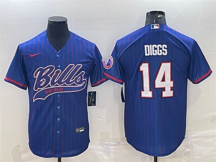 Custom Men’s Buffalo Bills #14 Stefon Diggs Royal With Patch Cool Base Stitched Baseball Jersey